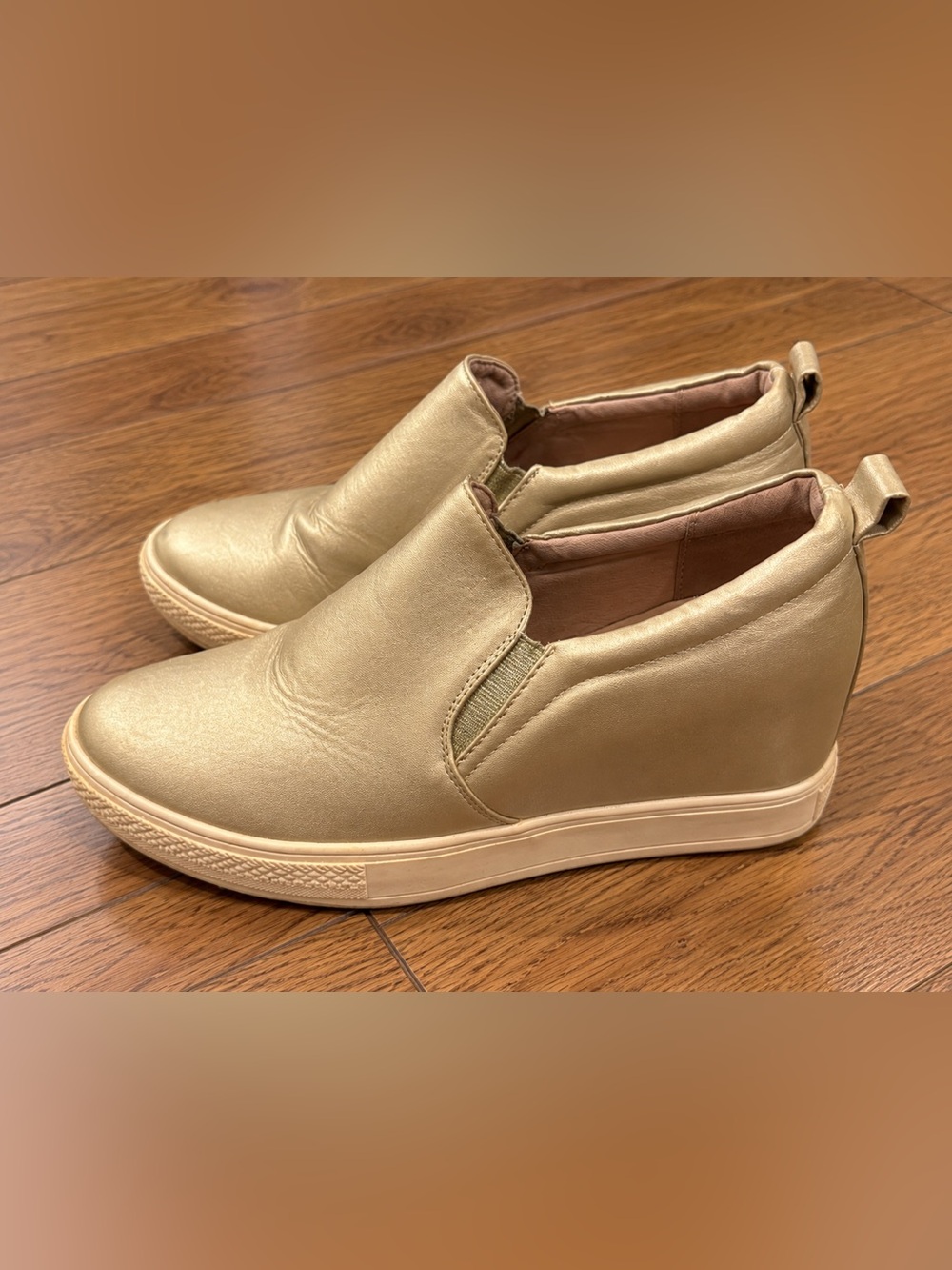 Wanted Metallic Gold Slip-On Wedge Sneakers